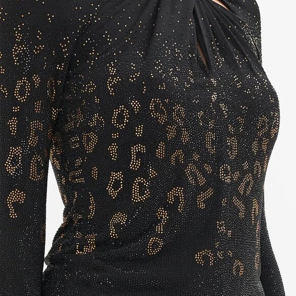 Bedazzled Long-sleeve Cut Out Jersey Crystal Leopard Top in "Mosaic Muse" - Picture 8 of 8
